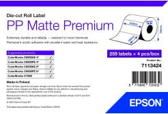 Epson 7113424 PP Matte, a ColorWorks esetében, 105x210mm, 259db, polipropilén, fehér öntapadó címkék