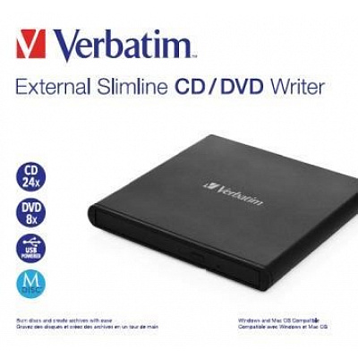 VERBATIM külső mechanika Slimline CD/DVD Writer USB - NERO nélkül