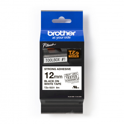 Brother TZ-S231 / TZe-S231 Pro Tape, 12mm x 8m, fekete nyomtatás/fehér alapon, eredeti szalag