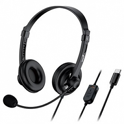 Genius HS-230U sluchátka s mikrofonem, drátová, černá, USB-C