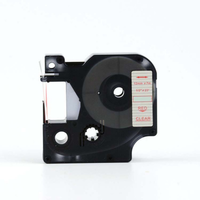 Dymo 45012, S0720520, 12mm x 7m piros nyomtatás / átlátszó alapon, kompatibilis szalag 