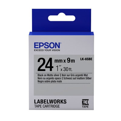 Epson LabelWorks LK-6SBE C53S656009 24mm x 9m, fekete nyomtatás / matt ezüst alapon, matt, eredeti szalag