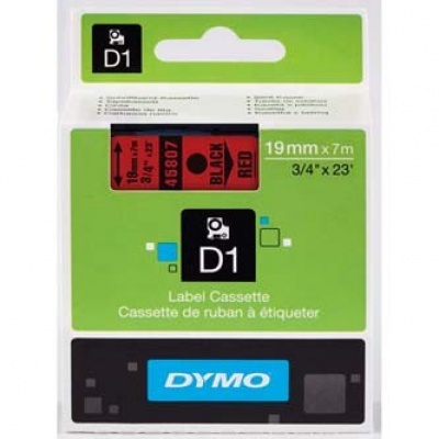 Dymo D1 45807, S0720870, 19mm x 7m, fekete nyomtatás / piros alapon, eredeti szalag