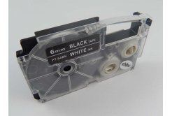 Casio XR-6ABK, 6mm x 8m fehér nyomtatás / fekete alapon, kompatibilis szalag 