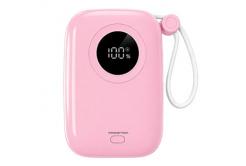 Powerton ENERGY PASTEL EDITION Powerbank 10000mAh, 2x USB-C, 22.5W, integrált kábel, rózsaszín