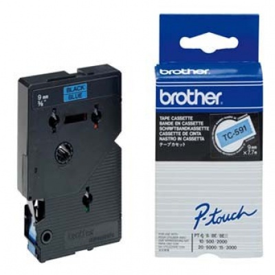 Brother TC-591, 9mm x 7,7m, fekete nyomtatás / kék alapon, eredeti szalag
