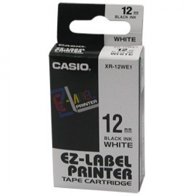 Casio XR-12WE1, 12mm x 8m, fekete nyomtatás / fehér alapon, eredeti szalag