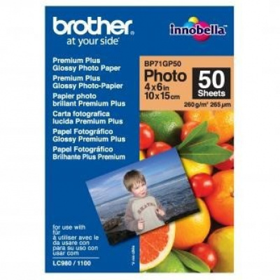 Brother Premium Glossy Photo Paper BP71GP50, 260 g/m2, 10x15cm, 50db, fényes, fehér, fotópapír