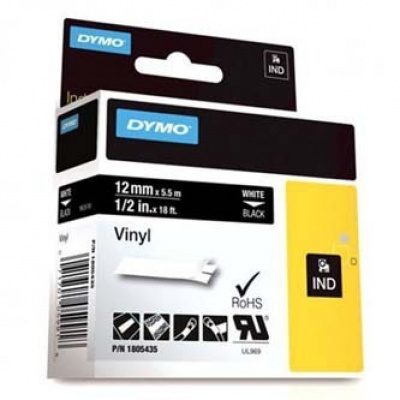 Dymo Rhino 1805435, 12mm x 5,5m, fehér nyomtatás / fekete alapon, eredeti szalag