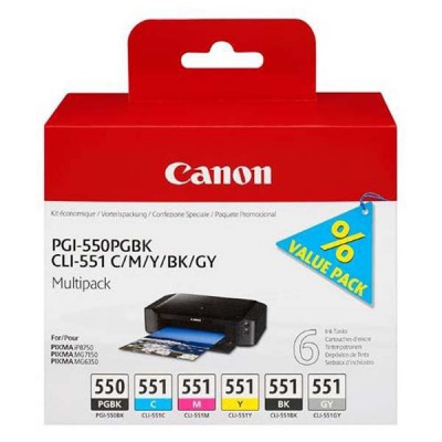 Canon eredeti tintapatron PGI-550/CLI-551PGBK/C/M/Y/BK/GY Multipack, black/color, 6496B005, Canon PIXMA iP8750, MG7150, MG6350