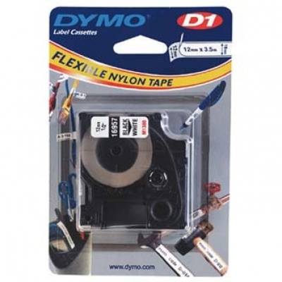 Dymo D1 16957, S0718040, 12mm x 3,5 m, fekete nyomtatás / fehér alapon, eredeti szalag