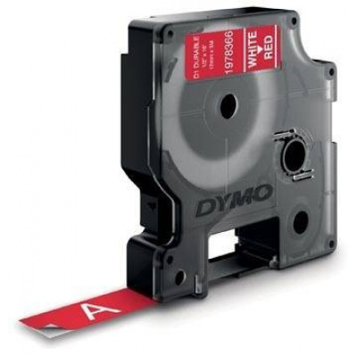 Dymo D1 1978366, 12mm x 3 m, fehér nyomtatás / piros alapon, vinyl eredeti szalag