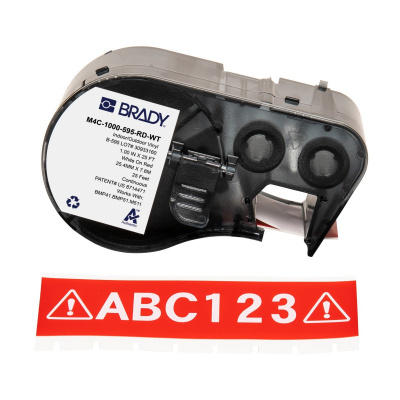 Brady M4C-1000-595-RD-WT / 170837, 25.40 mm x 7.62 m, vinil, fehér nyomtatás / piros alapon