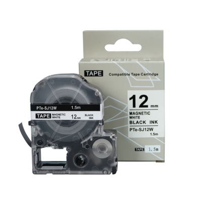 Epson SJ12W, 12mm x 1, 5m, fekete nyomtatás / mágneses fehér alapon, utángyártott szalag