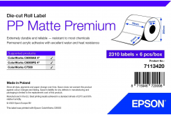 Epson 7113420 PP Matte, a ColorWorks esetében, 76x51mm, 2310db, polipropilén, fehér öntapadó címkék