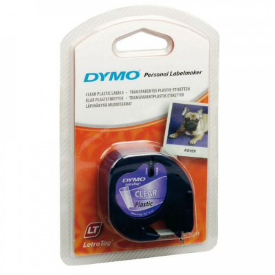 Dymo LetraTag 12267, S0721530, 12mm x 4m, fekete nyomtatás/átlátszó alapon, eredeti szalag