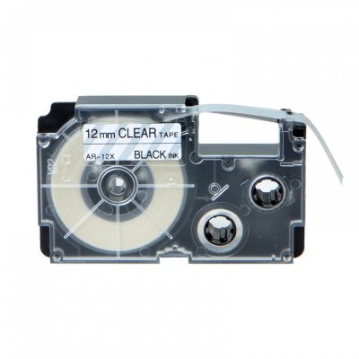 Casio XR-12X1, 12mm x 8m fekete nyomtatás / átlátszó alapon, kompatibilis szalag 