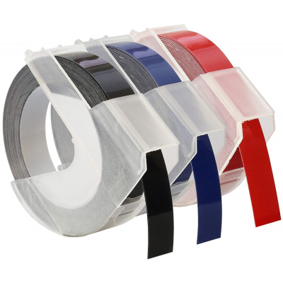 Utángyártott szalag Dymo S0847750, 9mm x 3 m, fehér nyomtatás/fekete, kék, piros
