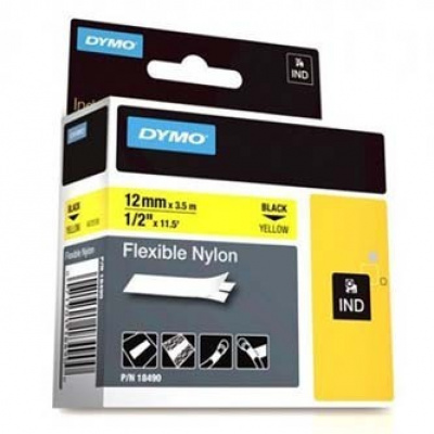 Dymo Rhino 18490, S0718080, 12mm x 3,5m fekete nyomtatás / sárga alapon, eredeti szalag