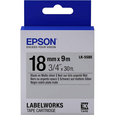Epson LabelWorks LK-5SBE C53S655013 18mm x 9m, fekete nyomtatás / matt ezüst alapon, matt, eredeti szalag