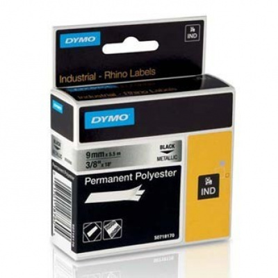 Dymo 18485, S0718170, 9mm x 5,5m, fekete nyomtatás / fémes alapon, eredeti szalag