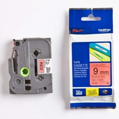 Brother TZ-421 / TZe-421, 9mm x 8m, fekete nyomtatás / piros alapon, eredeti szalag