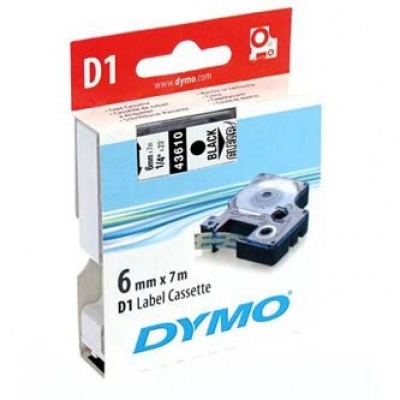 Dymo D1 43610, S0720770, 6mm x 7m fekete nyomtatás / átlátszó alapon, eredeti szalag