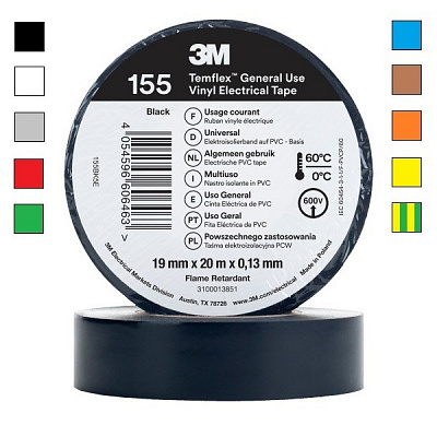 3M Temflex 155 elektromos szigetelőszalag, vastagság: 0,13 mm, 19 mm x 20 m 19 mm x 20 m kék/blue