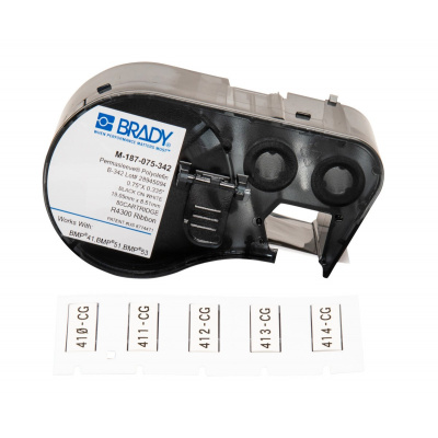 Brady M4-187-075-342 / 170719, 19.05 mm x 8.51 mm, Polyolefin, fekete nyomtatás / fehér alapon