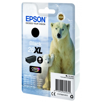 Epson eredeti tintapatron C13T26214022, T262140, 26XL, black, 12,2ml, Epson Expression Premium XP-800, XP-700, XP-600