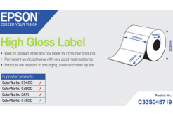 Epson C33S045719 High Gloss, a ColorWorks esetében, 102x152mm, 800db, fehér öntapadó címkék
