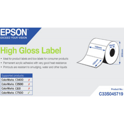 Epson C33S045719 High Gloss, a ColorWorks esetében, 102x152mm, 800db, fehér öntapadó címkék