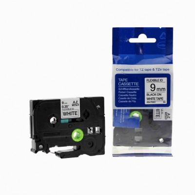 Brother TZ-FX221/TZe-FX221, 9mm x 8m, flexi, fekete nyomtatás / fehér alapon, kompatibilis szalag 
