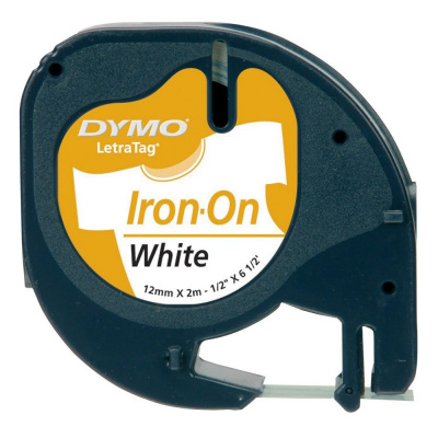 Dymo LetraTag 18770, S0718850, 12mm x 2m fekete nyomtatás / fehér alapon, eredeti vasalható szalag