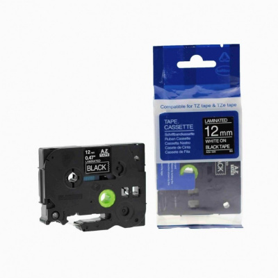 Brother TZ-335 / TZe-335, 12mm x 8m, fehér nyomtatás / fekete alapon, kompatibilis szalag 