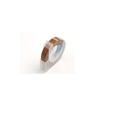 Dymo Omega, 9mm x 3m, fehér nyomtatás / barna (fából) alapon, utángyártott szalag