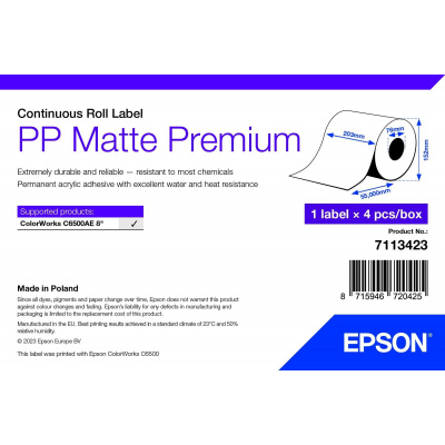 Epson 7113423 PP Matte, a ColorWorks esetében, 210mmx55m, polipropilén, fehér öntapadó címkék