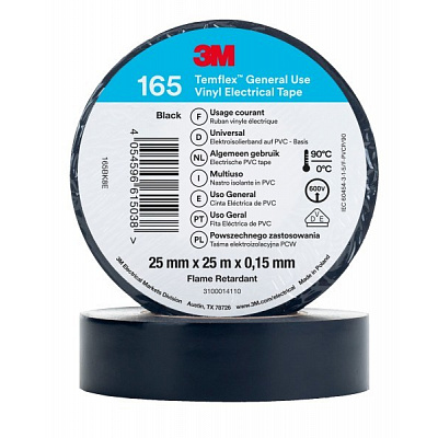 3M Temflex 165 elektromos szigetelőszalag, 25 mm x 25 m, fekete