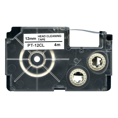 Casio XR-12CL, 12mm x 4m, fekete nyomtatás / fehér alapon, tisztítás, utángyártott szalag