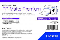 Epson 7113417 PP Matte, a ColorWorks esetében, 102x51mm, 2310bd, polipropilén, fehér öntapadó címkék