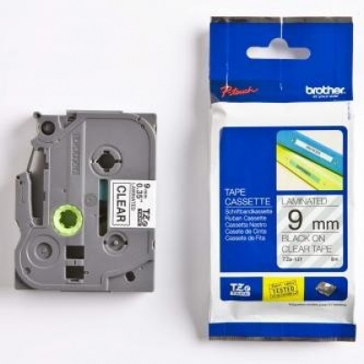 Brother TZ-121 / TZe-121, 9mm x 8m, fekete nyomtatás / átlátszó alapon, eredeti szalag