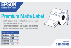 Epson C33S045535 Premium Matte, a ColorWorks esetében, 76x127mm, 265db, fehér öntapadó címkék