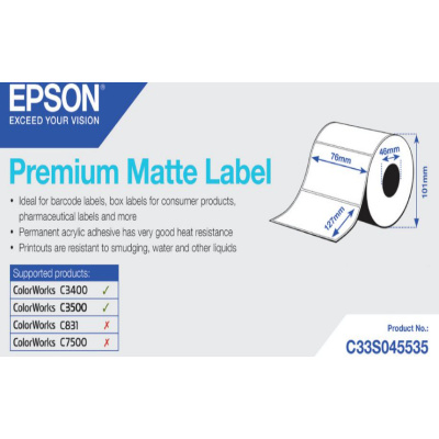 Epson C33S045535 Premium Matte, a ColorWorks esetében, 76x127mm, 265db, fehér öntapadó címkék