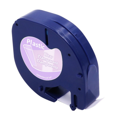 Dymo 12267 LetraTag 12mm x 4m, fekete nyomtatás / átlátszó alapon, utángyártott szalag