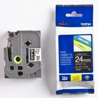 Brother TZ-355 / TZe-355, 24mm x 8m, fehér nyomtatás / fekete alapon, eredeti szalag