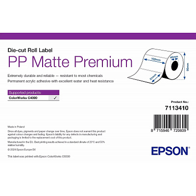 Epson 7113416 PP Matte Label Premium, ColorWorks készülékekhez, 203 x 152 mm, 1000 fehér öntapadós címke