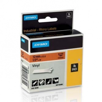 Dymo Rhino 18435, S0718490, 12mm x 5,5m fekete nyomtatás / narancssárga alapon, eredeti szalag