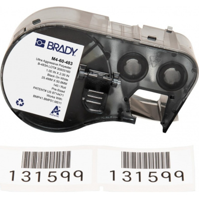 Brady M4-60-483 / 170772, 25.40 mm x 50.80 mm, Polyester, fekete nyomtatás / fehér alapon