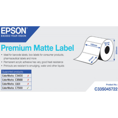Epson C33S045722 Premium Matte, a ColorWorks esetében, 102x51mm, 2310db, fehér öntapadó címkék