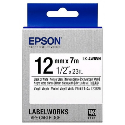 Epson LabelWorks LK-4WBVN C53S654041 12mm x 7m, fekete nyomtatás / fehér alapon, vinil, eredeti szalag